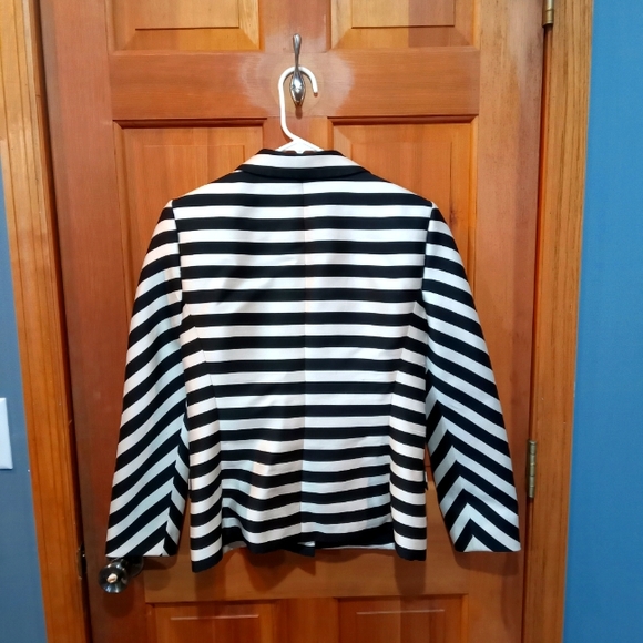 Rickie Freeman for Teri Jon ivory black striped silk wool blend blazer size 6 - Picture 2 of 6